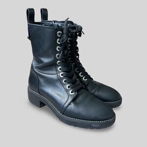 Zara Black Leather Combat Boots